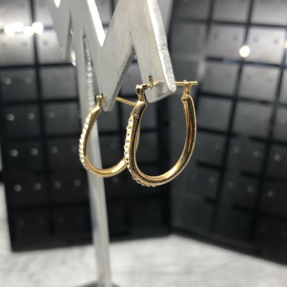 Vintage SLC 14k GF sterling silver hoop earrins crystal - Picture 8 of 8